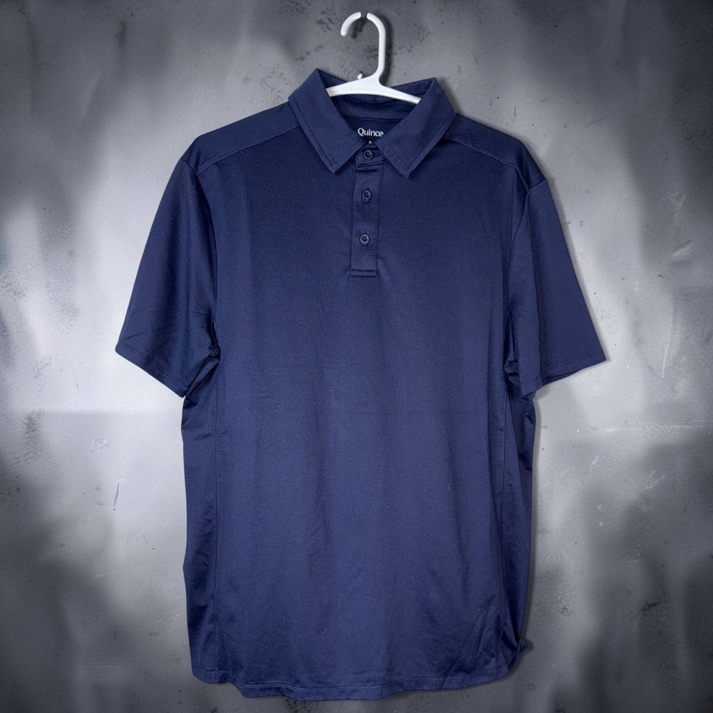 Quince Flowknit Breeze Performance Polo Shirt Mens S Deep Navy Blue Stretch Golf